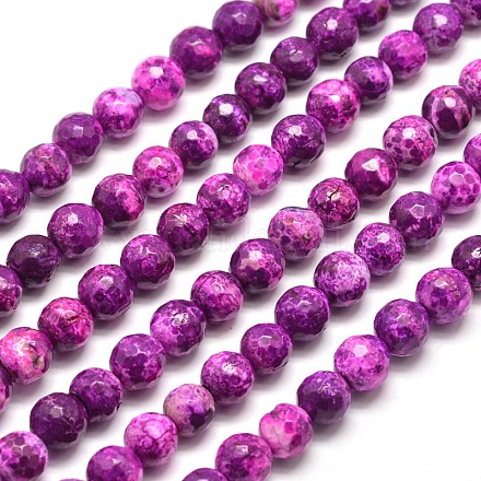 Dyed Natural Agate Faceted Round Beads Strands G-E267-34-1