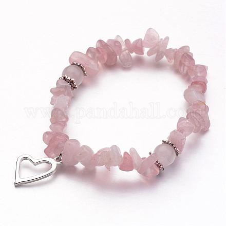 Rose Quartz Charm Bracelets BJEW-JB02543-01-1