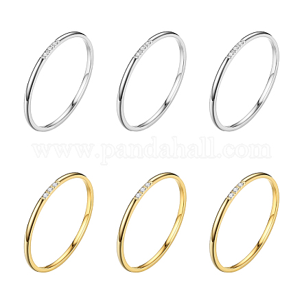 6 шт. 2 цвета 304 нержавеющая сталь стразы простые кольца для женщин RJEW-GO0001-20-1