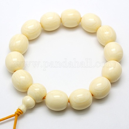 Elastic Stretch Buddhist Jewelry Resin Imitation Creamy White Barrel Mala Beaded Bracelets BJEW-L236-03B-1