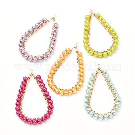 Cuisson de pendentifs ronds en perles de verre nacrées peintes PALLOY-JF00965-1
