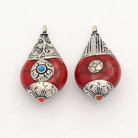 Handmade Tibetan Style Teardrop Pendants TIBEP-M033-12D-1