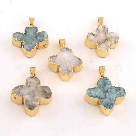 Dyed Natural Druzy Agate Pendants with Golden Plated Iron Findings G-R275-154-1