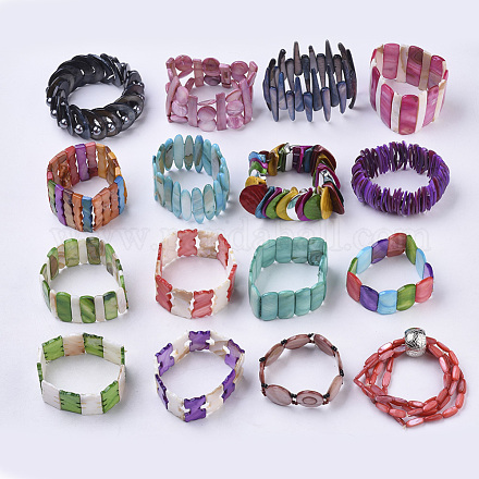 Eau douce shell perles bracelets extensibles BJEW-S278-005-1