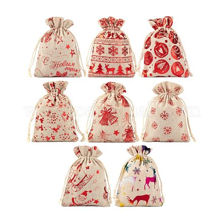 32Pcs 8 Styles Christmas Theme Cotton Gift Packing Pouches Drawstring Bags ABAG-LS0001-01-1