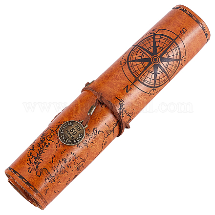 Map & Compass Pattern Leather Pen Bag AJEW-WH0348-59-1