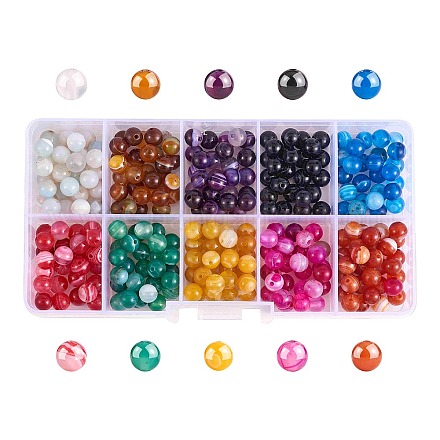 300 pièces 10 couleurs agate rayée naturelle/perles d'agate à bandes G-SZ0002-03-1