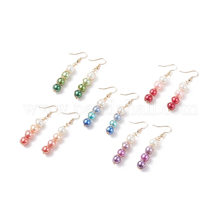 Glass Pearl Dangle Earrings EJEW-JE05035-1