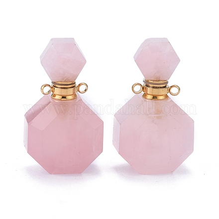 Pendentifs de bouteille de parfum à quartz rose naturel facetté G-I287-06G-B-1