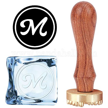 CRASPIRE Ice Cube Mould Initials M Ice Stamp Ice Drinking Making Tool Ice Cube Press Stamp Brass Stamp Head with Removable Wood Handle and Velvet Pouches for Whisky Cocktail Ice Drinks DIY-CP0008-07M-1