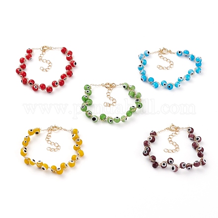 Bracelets de perles faits à la main au chalumeau mauvais œil BJEW-JB05856-1
