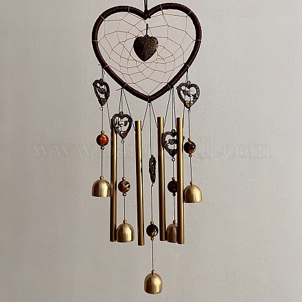 アルミチューブ風鈴  合金のペンダントの飾り  ハート  ゴールドカラー  600mm WICH-PW0001-69-1