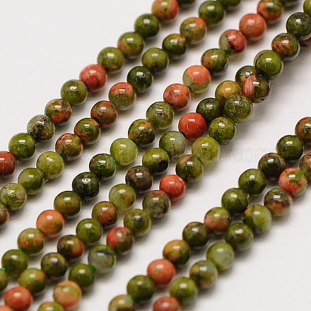 Natural Gemstone Unakite Round Beads Strands G-A130-3mm-I01-1