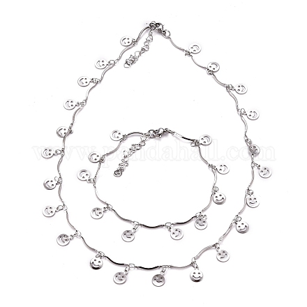 Lächelndes Gesicht-Charme Halskette & Armband Sets SJEW-JS01129-1