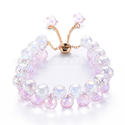 Bracelets coulissants en perles de verre à facettes étincelantes pour adolescentes femmes BJEW-T016-07A-1