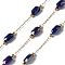 316 Surgical Stainless Steel Link Chains, with Steel and Glass Beads, Soldered, Real 18K Gold Plated, Dark Slate Blue, 2.5x1x0.5mm, about 16.40 Feet(5m)/Roll