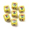 Printed Opaque Acrylic Beads, Cube, Yellow, 14x14x14mm, Hole: 4mm
