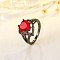 Heart Brass Micro Pave Cubic Zirconia Finger Rings, Gunmetal, Red, US Size 9(18.9mm)