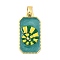 Brass Enamel Pendants, Rectangle & Conch Shape, Rack Plating, Long-Lasting Plated, Cadmium Free & Lead Free, Golden, Sea Green, 27.5x14x3mm, Hole: 5.5x3.5mm