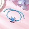 Adjustable Nylon Cord Link Bracelets, Hexagram with Evil Eye Bracelets for Women, with Lampwork Bead & Glass Seed Beads, Deep Sky Blue, Inner Diameter: 2~3-3/8 inch(5~8.5cm)