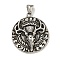316 Surgical Stainless Steel Pendants, Flat Round, Antique Silver, Deer, 42x37x7mm, Hole: 4x8mm