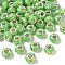 Transparent Resin Rondelle European Beads, with Disc Paillette & Platinum Tone Brass Cores, Large Hole Beads, Lime, 14x8.5mm, Hole: 5mm