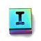 Ion Plating(IP) 304 Stainless Steel Square Slide Charms, Rainbow Color, Letter I, 9x8x4mm, Hole: 3.5x8.5mm
