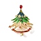 Alloy Rhinestone & Acrylic Christmas Tree Brooch for Women, Golden, 46x36x5mm