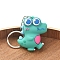 PVC Plastic Keychian, Cartoon Dinosaur, Turquoise, Pendant: 4.3x3.8cm