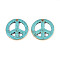 Dyed Synthetic Turquoise Peace Sign Pendants, with Golden Brass Edge, Sky Blue, 45x4.5~5mm, Hole: 1.4mm