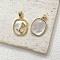 Brass Pave White Shell Oval Pendants, Rose Charms, Golden, 23x13mm