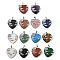 Natural & Synthetic Mixed Stone Heart Pendants, Brass Flower Wrapped Love Charms, Platinum, Mixed Dyed and Undyed, 35x32x11.5mm, Hole: 8x5mm