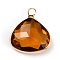 Brass Pendants, with Glass, Peach, Sienna, 18.5x16x5.5mm, Hole: 2mm