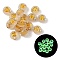 Luminous Transparent Acrylic Beads, Flat Round with Letter, Glow in the Dark, Golden Metal Enlaced, Letter D, 7x4mm, Hole: 1.8mm, about 3700pcs/500g
