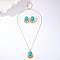 Oval Synthetic Turquoise Pendant Necklaces & Stud Earring Sets, Alloy Jewelry Sets, Golden, Necklaces: 18.11 inch(460mm); Earring: 30x23mm