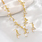 Leaf Brass Crystal Rhinestone & Plastic Pearl Pendant Necklaces & Stud Dangle Earrings Sets, Golden, 470mm