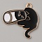 Alloy Enamel Pendants, Light Gold, Cat with Cup Charm, Black, 26x26x1mm, Hole: 2mm