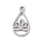 Non-Tarnish 304 Stainless Steel Charms, Laser Cut, Teardrop with Lotus Charm, Stainless Steel Color, 13x7x1mm, Hole: 1mm