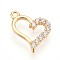 Brass Micro Pave Cubic Zirconia Charms, Heart, Clear, 12x9.5x2mm, Hole: 1.2mm
