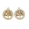 Alloy Rhinestone Pendants, Tree Charms, UV Plating, Golden, 20.5x17.5x2mm, Hole: 1.8mm