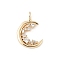 Brass Micro Pave Cubic Zirconia Pendants, Golden, Moon, 19x12.5x2.5mm, Hole: 3mm