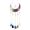 Chakra Theme Copper Wire Wrapped Natural & Synthetic Gemstone Moon Hanging Ornaments, for Home Bedroom Hanging Decorations, 520x180mm