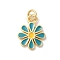 Rack Plating Brass Enamel Pendants, with Jump Ring, Long-Lasting Plated, Cadmium Free & Lead Free, Flower Charm, Real 18K Gold Plated, Dark Turquoise, 15.5x11x1.2mm, Hole: 3mm