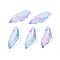 Baking Painted Transparent Glass Pendants, Leaf, Two Tone, Cornflower Blue, 26~26.5x9~9.5x6.5~7.5mm, Hole: 1.2~1.5mm, about 917pcs/1000g