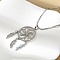 Bohemian 201 Stainless Steel Flower Woven Web/Net with Feather Pendant Necklaces, Stainless Steel Color, 21.42 inch(54.4cm)