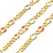Brass Figaro Chains, Soldered, with Enamel, Rack Plating, Long-Lasting Plated, Lead Free & Cadmium Free, with Spool, Real 18K Gold Plated, Colorful, 5x3x1mm and 2.5x2x1mm