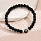 Alloy Resin Round Beaded Stretch Bracelets, Flat Round with Letter, Black, Golden, Letter V, 7-1/8 inch(18cm)