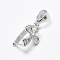 Anti-Tarnish Rhodium Plated 925 Sterling Silver Micro Pave Cubic Zirconia Pendant Bails, Ice Pick & Pinch Bails, Bowknot, Platinum, 12x8x7mm, Hole: 3x5mm, pin: 0.6mm