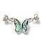 Brass & Abalone & Shell Fold Over Clasps, with Micro Pave Clear Cubic Zirconia, Butterfly, Platinum, 38.5mm