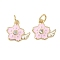 Brass Micro Pave Cubic Zirconia Pendants, Flower Charms, Enamel Style, Rack Plating, Long-Lasting Plated, Cadmium Free & Lead Free, with Jump Ring, Real 18K Gold Plated, 11.5x13x2.5mm, Hole: 3.5mm